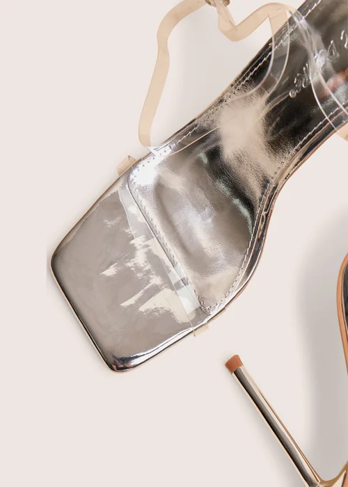 Public Desire Rya Silver Mirror Square Toe Strappy Barely There Stiletto High Heels - 8 Image 4