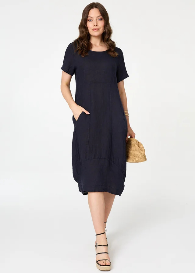 Izabel London Navy Short Sleeve Oversized Midi Shift Dress