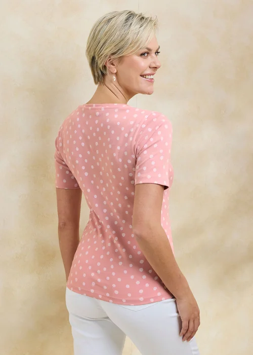 Cotton Traders Dusky Pink Wrinkle Free Short Sleeve Spot Scoop Neck Top - 26 Image 3