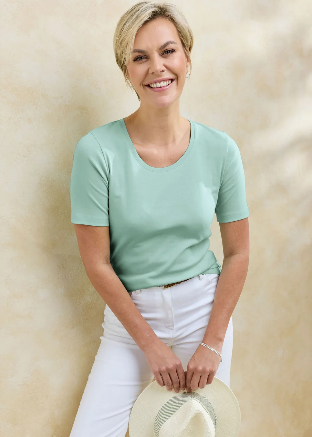 Cotton Traders Iced Mint Wrinkle Free Short Sleeve Scoop Neck Top - 16 Image 1