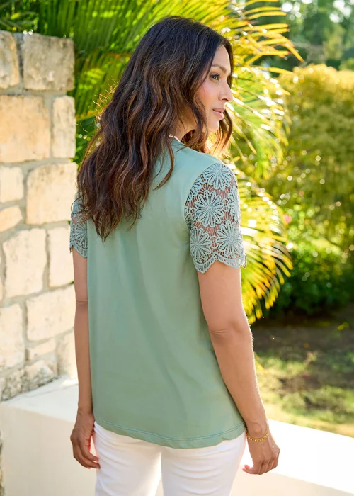 Cotton Traders Dusky Mint Lace Sleeve T-Shirt - 8 Image 3