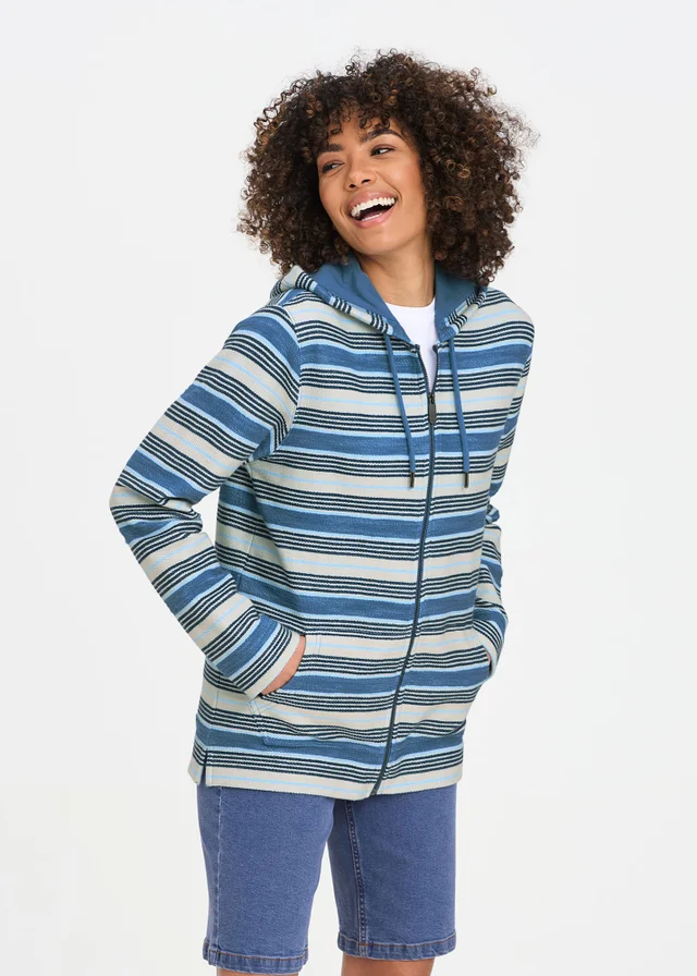 Cotton Traders Admiral Stripe Hooded Zip Through Coastal Top