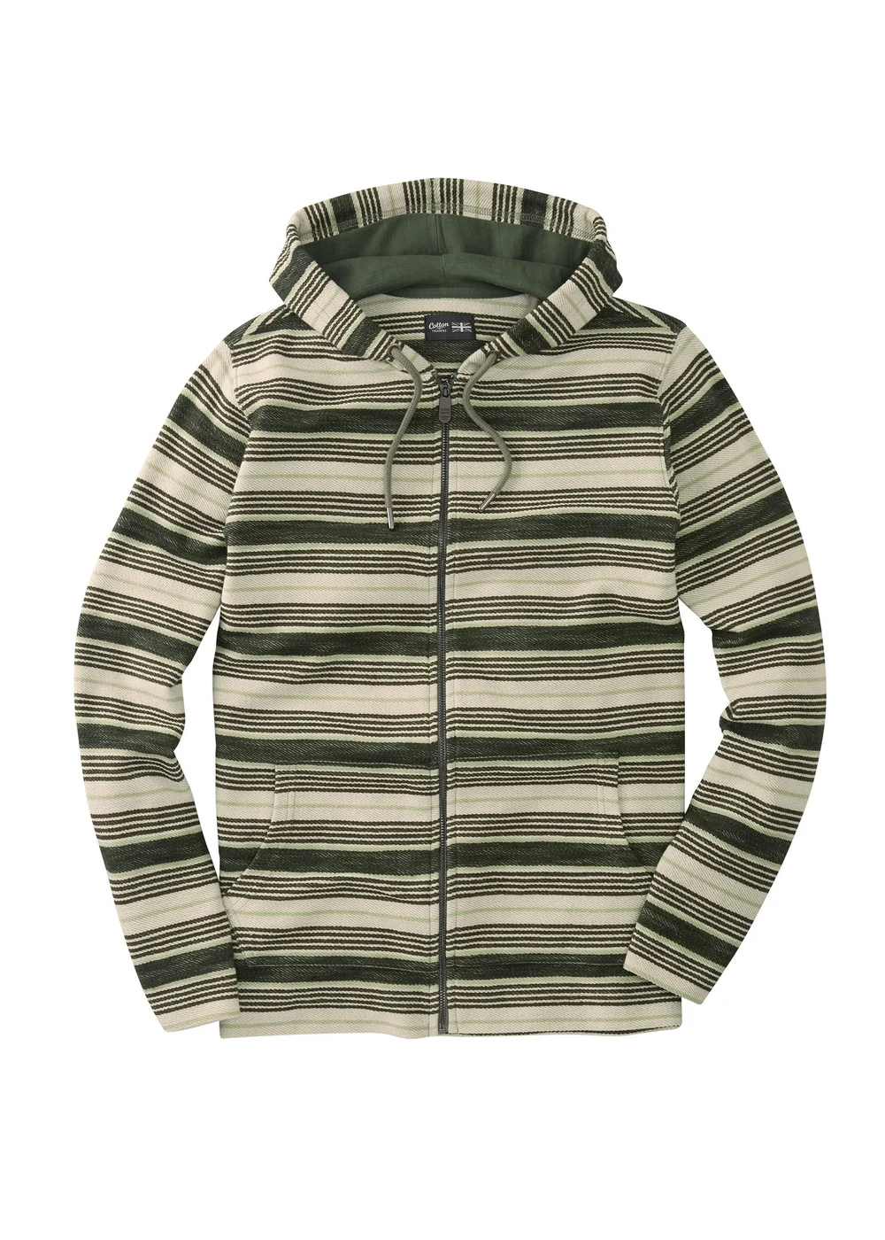 Cotton Traders Green Dusk Stripe Hooded Zip Through Coastal Top - M Image 4
