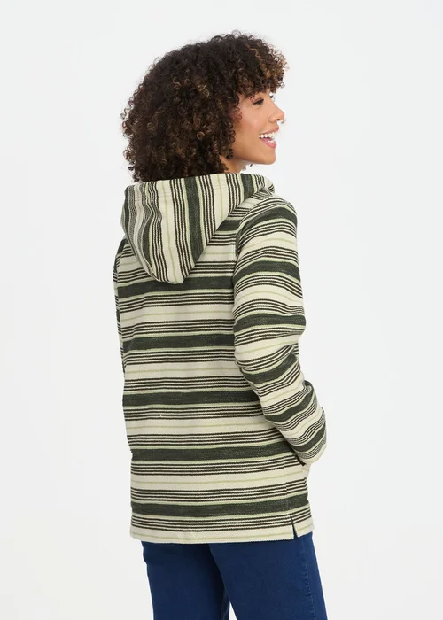Cotton Traders Green Dusk Stripe Hooded Zip Through Coastal Top - M Image 2
