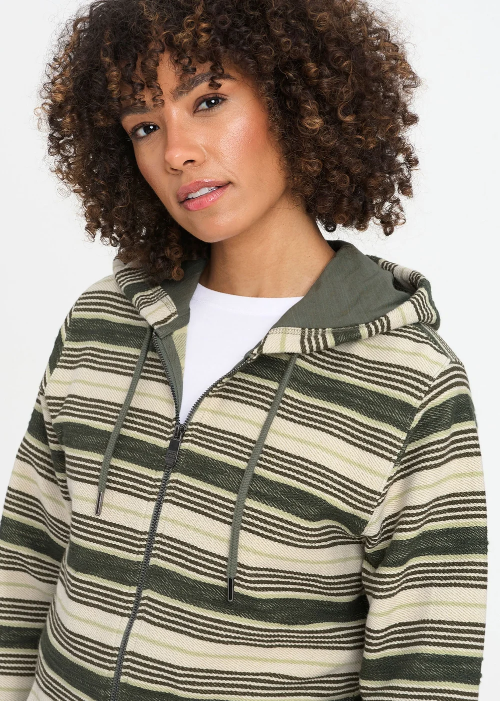 Cotton Traders Green Dusk Stripe Hooded Zip Through Coastal Top - M Image 3