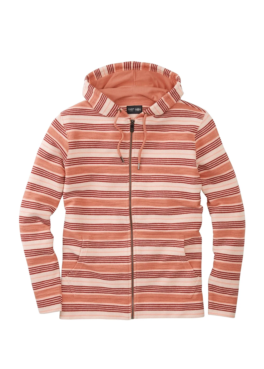 Cotton Traders Apricot Stripe Hooded Zip Through Coastal Top - M Image 4