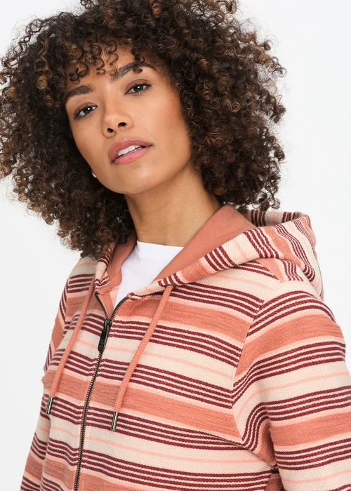 Cotton Traders Apricot Stripe Hooded Zip Through Coastal Top - M Image 3
