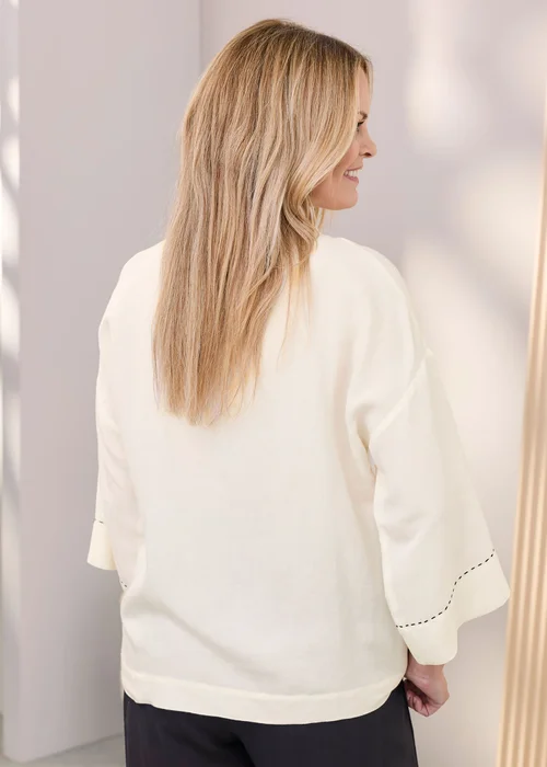 Cotton Traders Cream 3/4 Sleeve Placement Embroidered Top - 18 Image 3