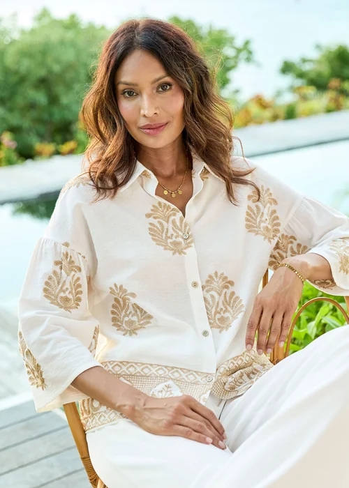 Cotton Traders Ivory 3/4 Sleeve Embroidered Blouse - 16 Image 3