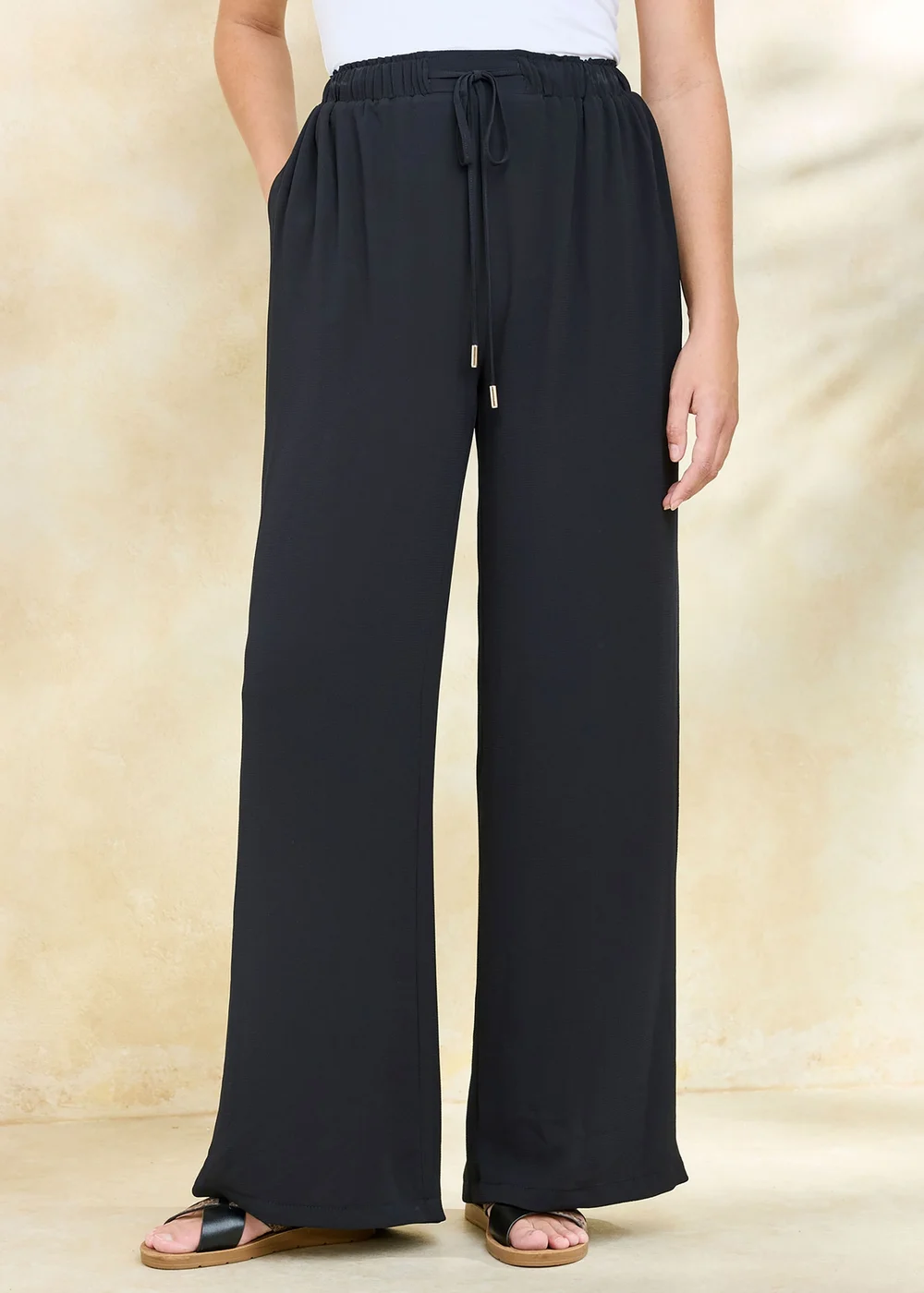 Cotton Traders Black Pull On Drawcord Trousers - 10 Image 1