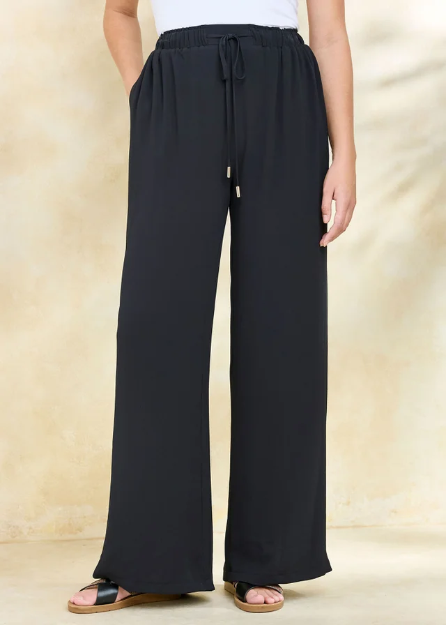 Cotton Traders Black Pull On Drawcord Trousers