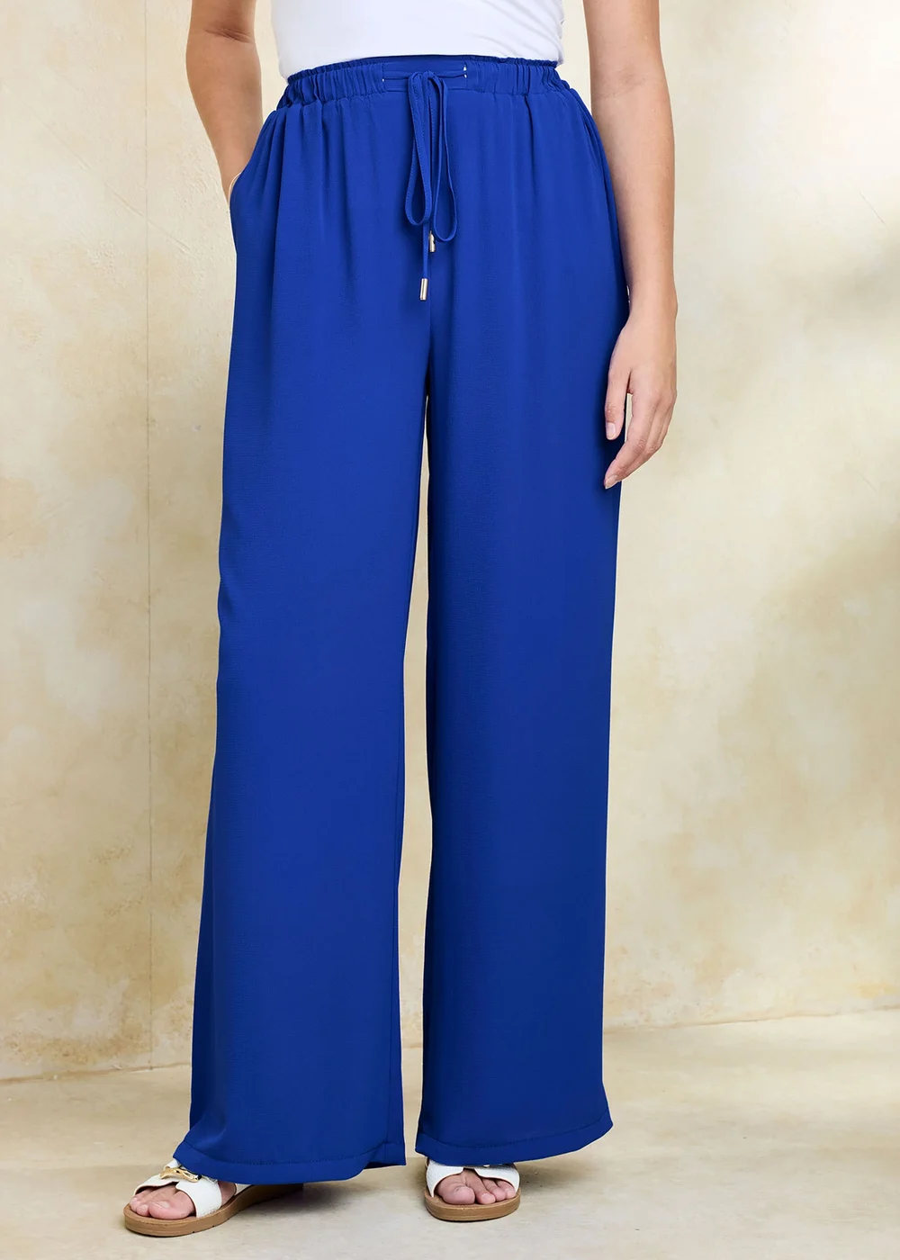 Cotton Traders Bright Cobalt Pull On Drawcord Trousers - 14 Image 1