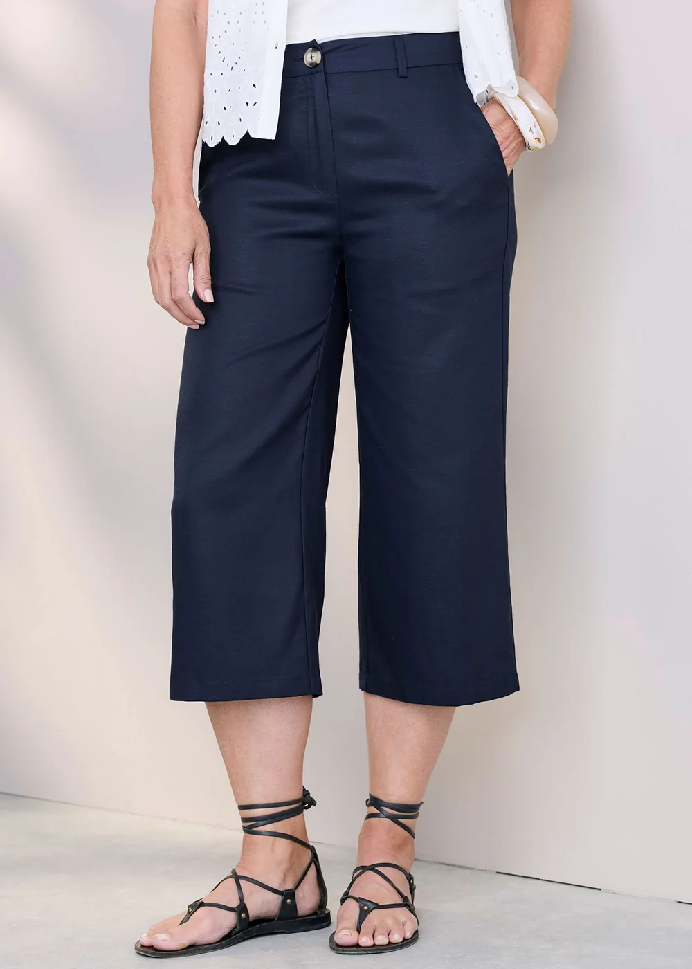 Cotton Traders Navy Cropped Trousers - 18 Image 2