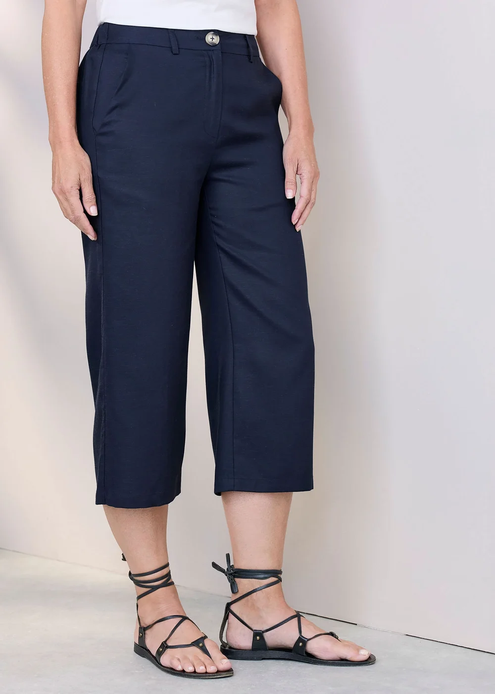 Cotton Traders Navy Cropped Trousers - 18 Image 1