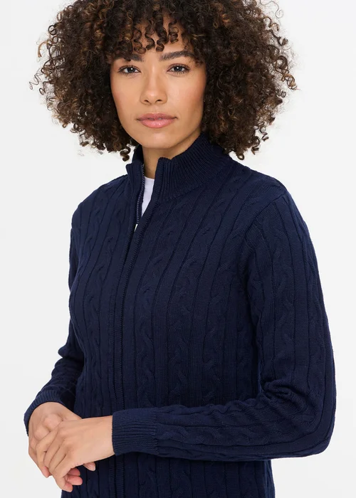 Cotton Traders Ink Cotton Cable Zip Through Cardigan - L Image 3