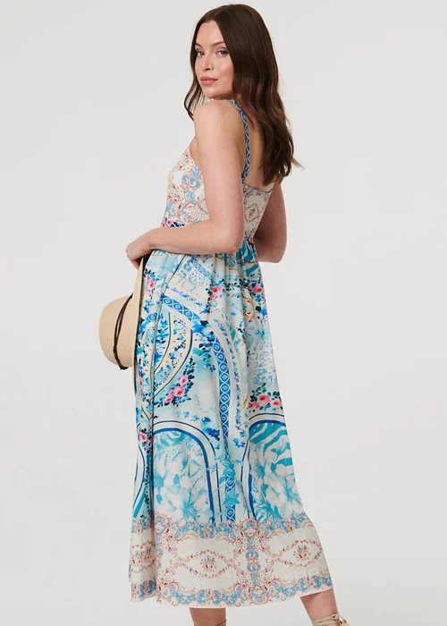 Izabel London Blue Border Print Wide Strap Midi Sun Dress - 8 Image 3
