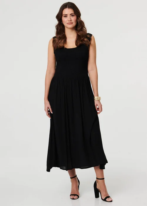 Izabel London Black Sleeveless Scoop Neck Shirred Midi Dress - 8 Image 1
