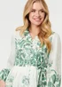 Izabel London Multi Green Leaf Print Long Sleeve Tie Short Dress - 16 Image 4