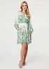 Izabel London Multi Green Leaf Print Long Sleeve Tie Short Dress - 16 Image 1