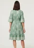 Izabel London Green Border Print Knee Length Dress - 12 Image 2