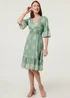 Izabel London Green Border Print Knee Length Dress - 12 Image 1
