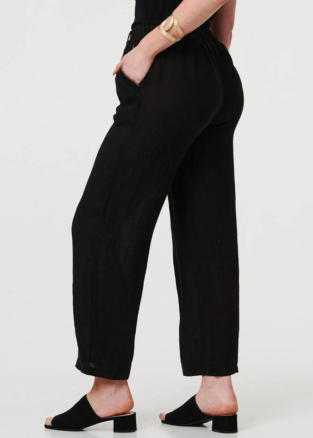 Izabel London Black High Waist Wide Ankle Length Trousers - 14 Image 4