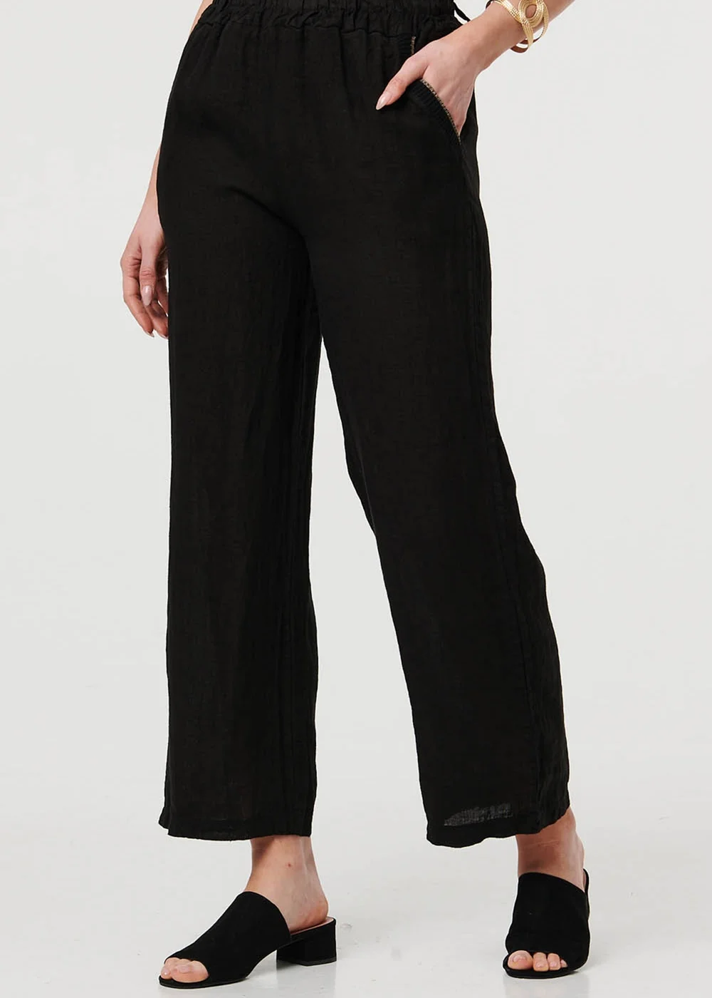 Izabel London Black High Waist Wide Ankle Length Trousers - 14 Image 2