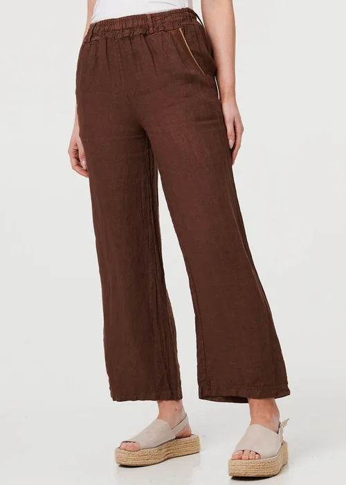 Izabel London Brown High Waist Wide Ankle Length Trousers - 16 Image 2