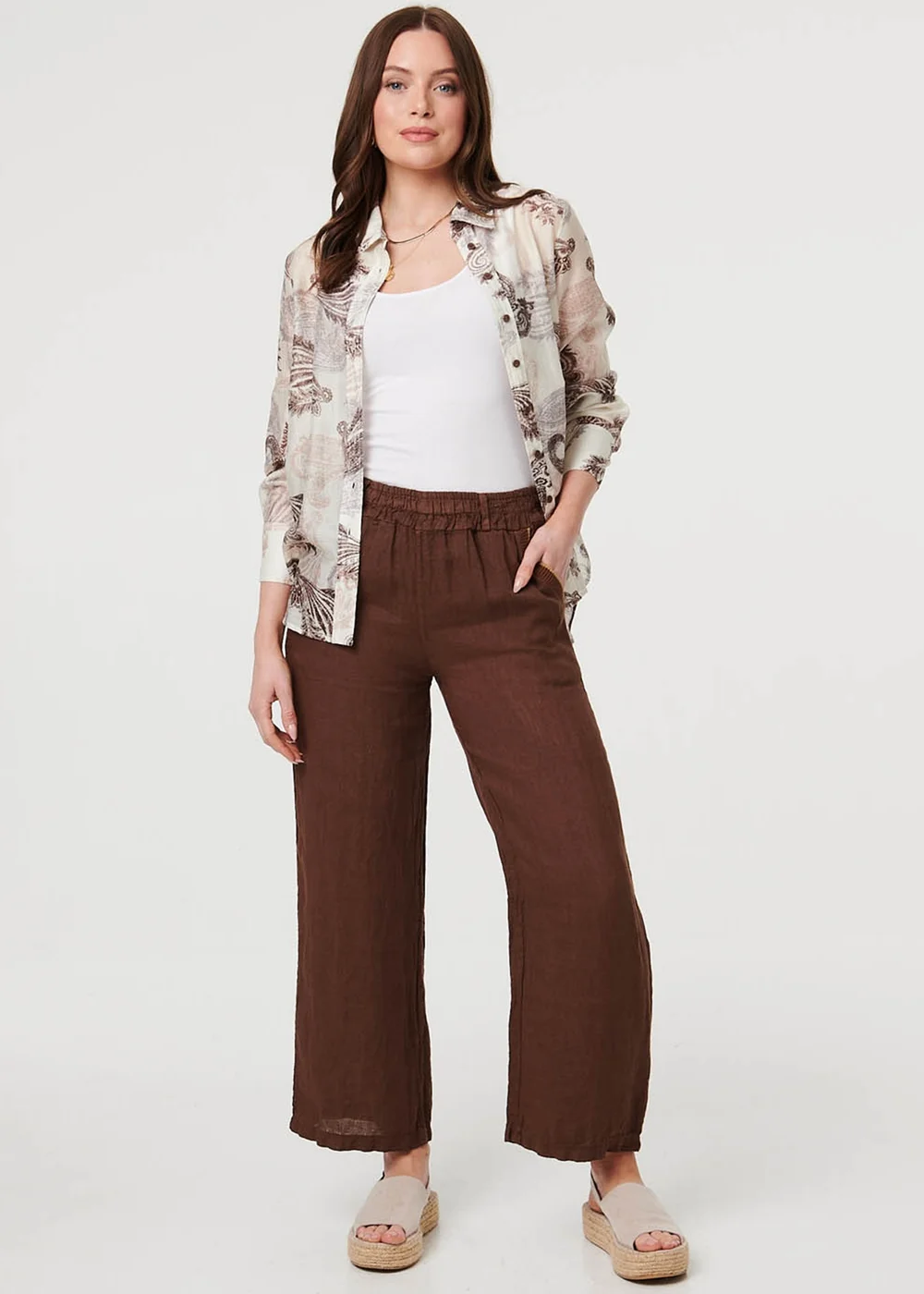 Izabel London Brown High Waist Wide Ankle Length Trousers - 16 Image 1