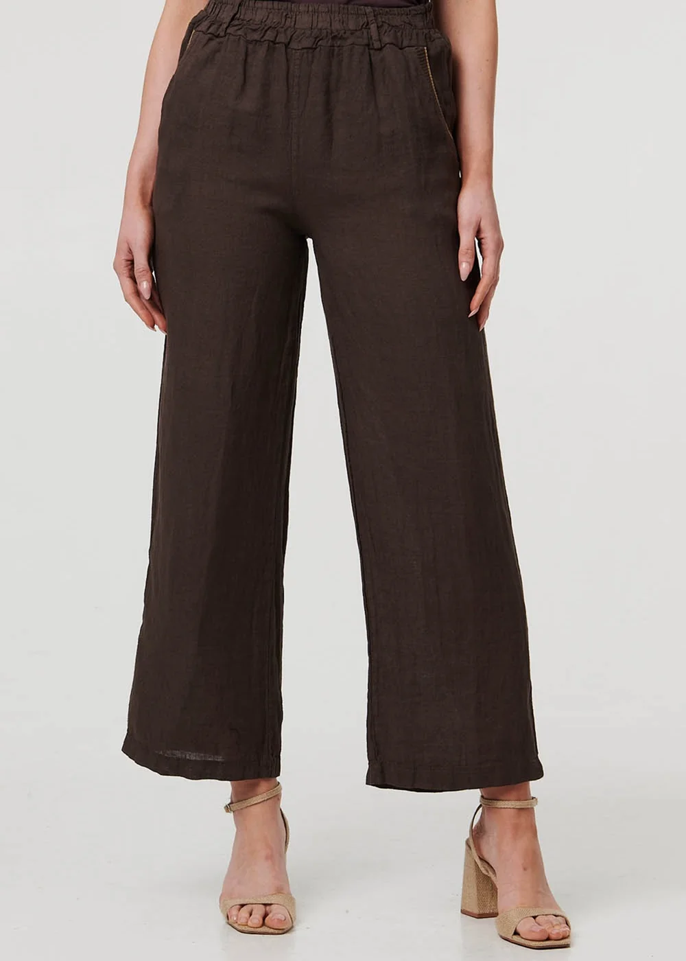 Izabel London Dark Brown High Waist Wide Ankle Length Trousers - 14 Image 2