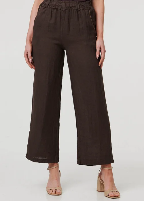 Izabel London Dark Brown High Waist Wide Ankle Length Trousers - 14 Image 2
