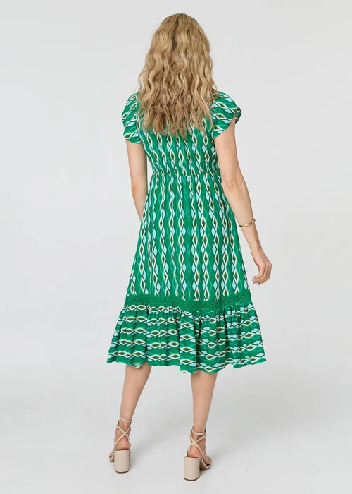 Izabel London Green Geo Print Cap Sleeve Lace Midi Dress - 18 Image 3