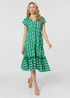 Izabel London Green Geo Print Cap Sleeve Lace Midi Dress - 18 Image 1