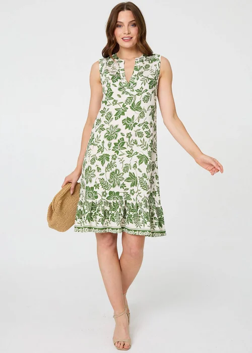 Izabel London Green Leaf Print Knee Length Sleeveless Dress - 8 Image 1