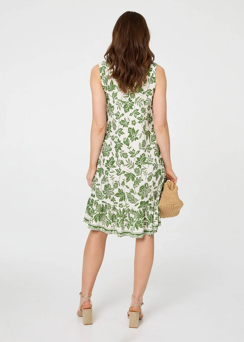 Izabel London Green Leaf Print Knee Length Sleeveless Dress - 8 Image 3