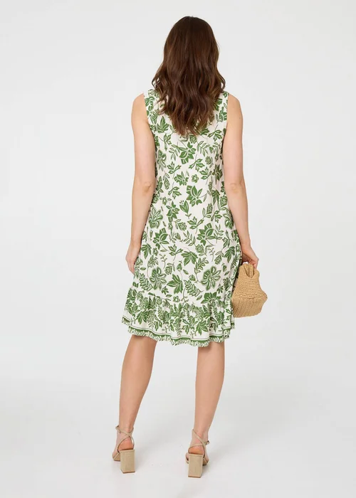 Izabel London Green Leaf Print Knee Length Sleeveless Dress - 8 Image 3