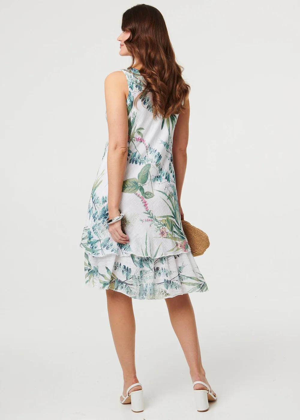 Izabel London Cream Leaf Print Sleeveless Knee Length Dress - 8 Image 3