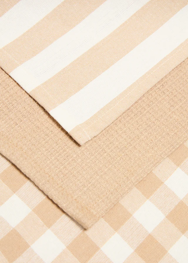 3 Pack Natural Patterned Tea Towels