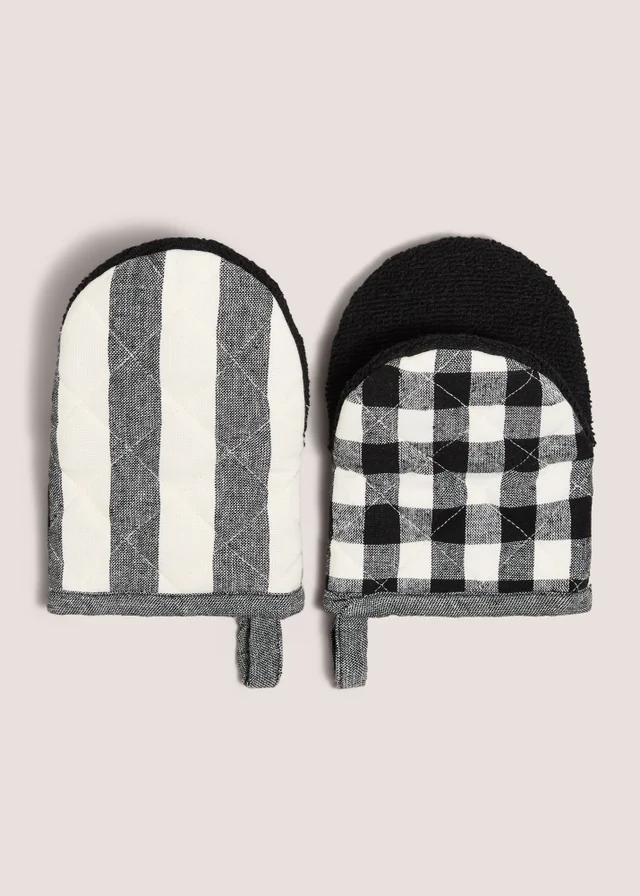 Black Checked & Striped Pot Grabbers