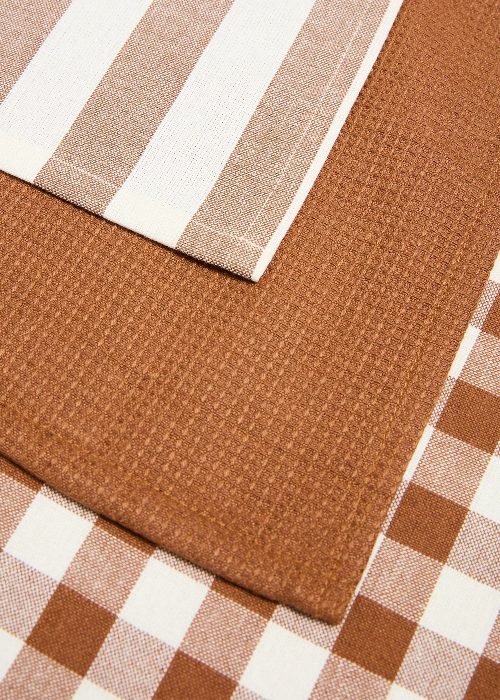 3 Pack Orange Check/Stripe Tea Towels Image 2