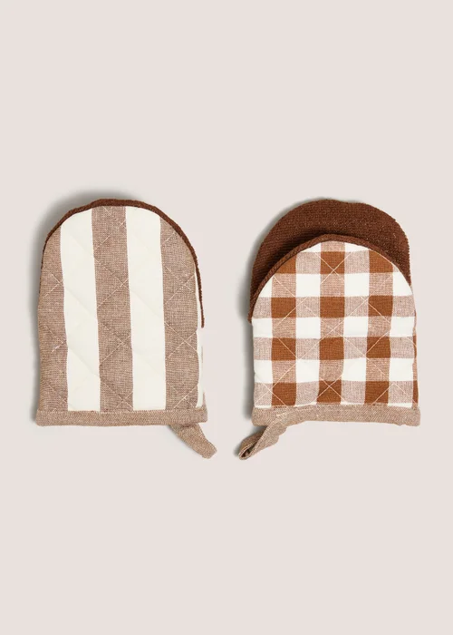 Brown Checked & Striped Pot Grabbers Image 1