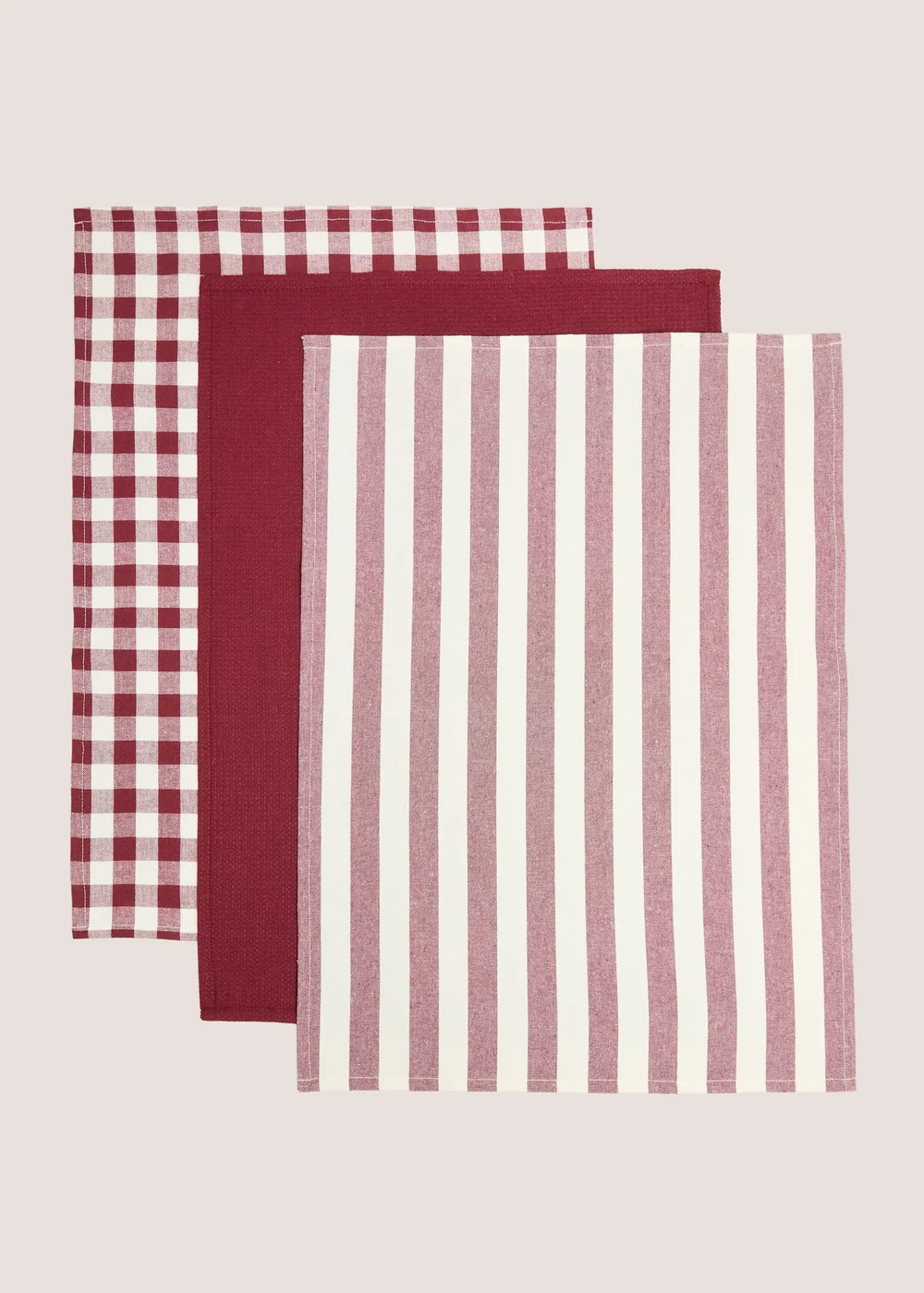 3 Pack Burgundy Patterned Tea Towels Image 1
