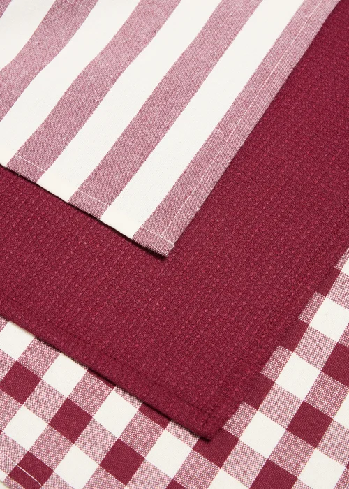 3 Pack Burgundy Patterned Tea Towels Image 2