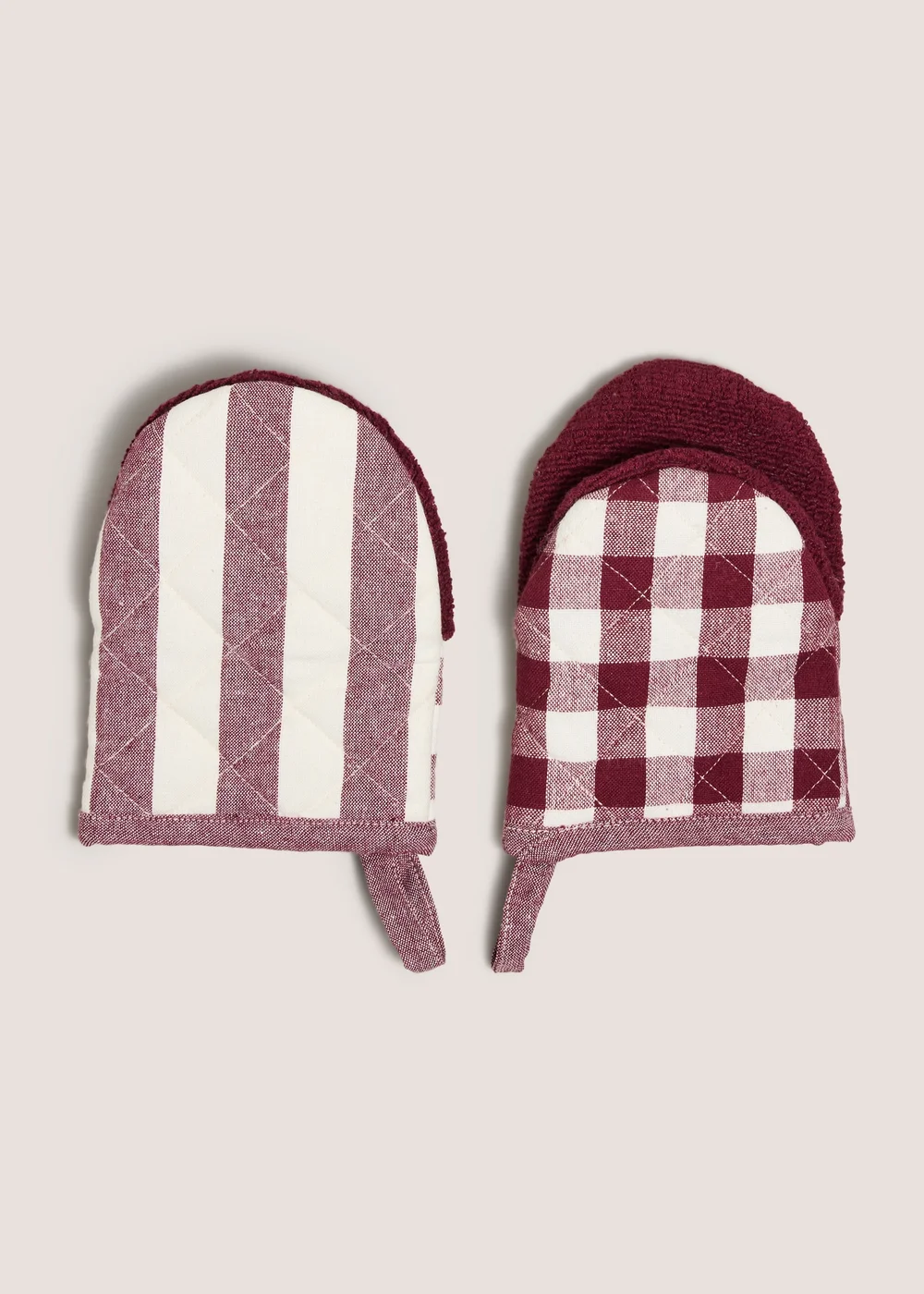 Burgundy Checked & Striped Pot Grabbers Image 1