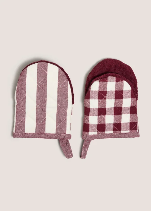 Burgundy Checked & Striped Pot Grabbers Image 1
