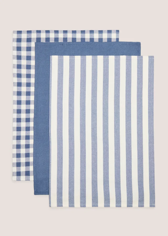 3 Pack Striped & Checked Tea Towels