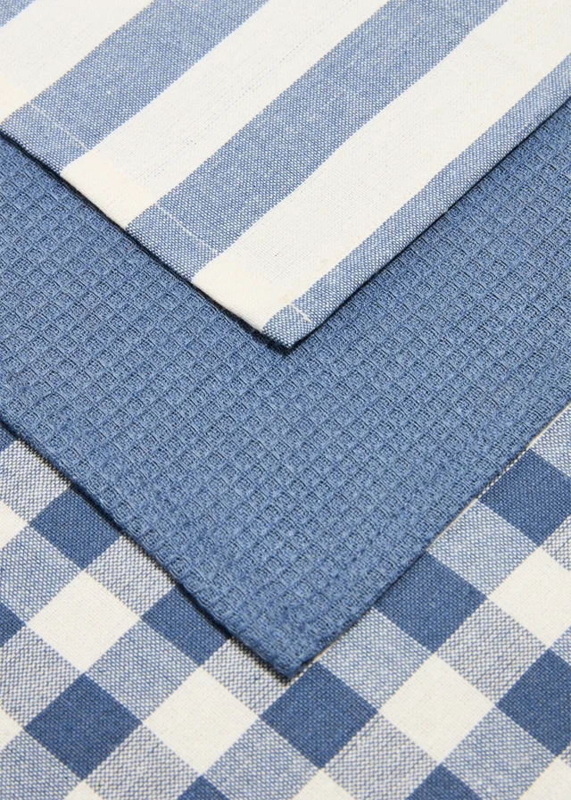 3 Pack Striped & Checked Tea Towels