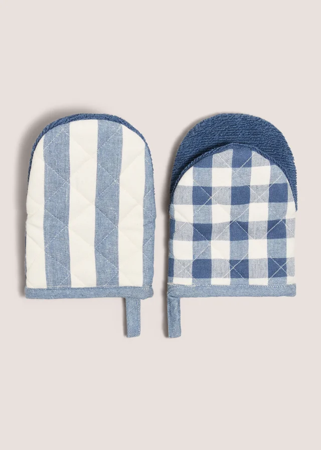 Blue Checked & Striped Pot Grabbers
