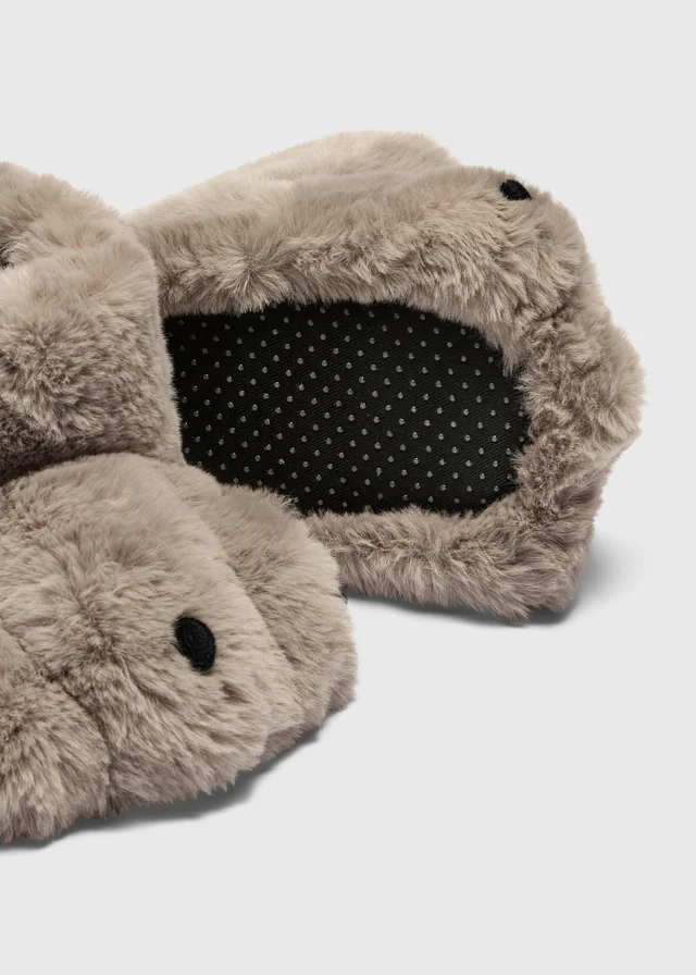 Kids' Beige Bear Claw Foot Slippers