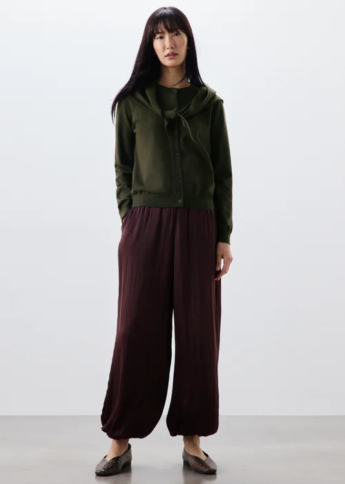 Khaki Long Sleeve Cardigan With Detachable Neck Scarf - Size 8 Image 4
